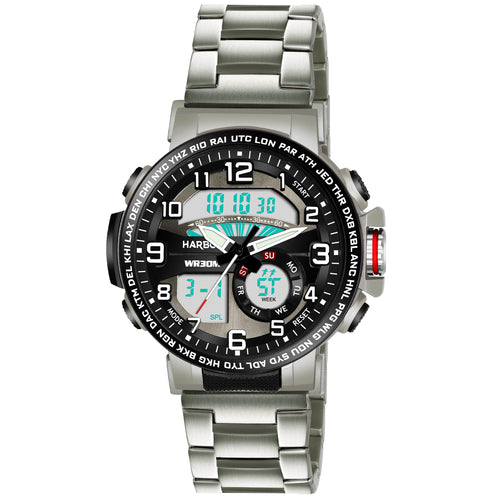 Harbor 1002 Stainless Steel Strap Analog Digital Sports Watch For Men