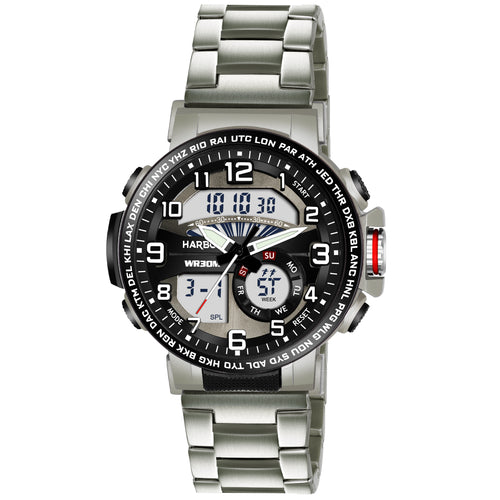 Harbor 1002 Stainless Steel Strap Analog Digital Sports Watch For Men