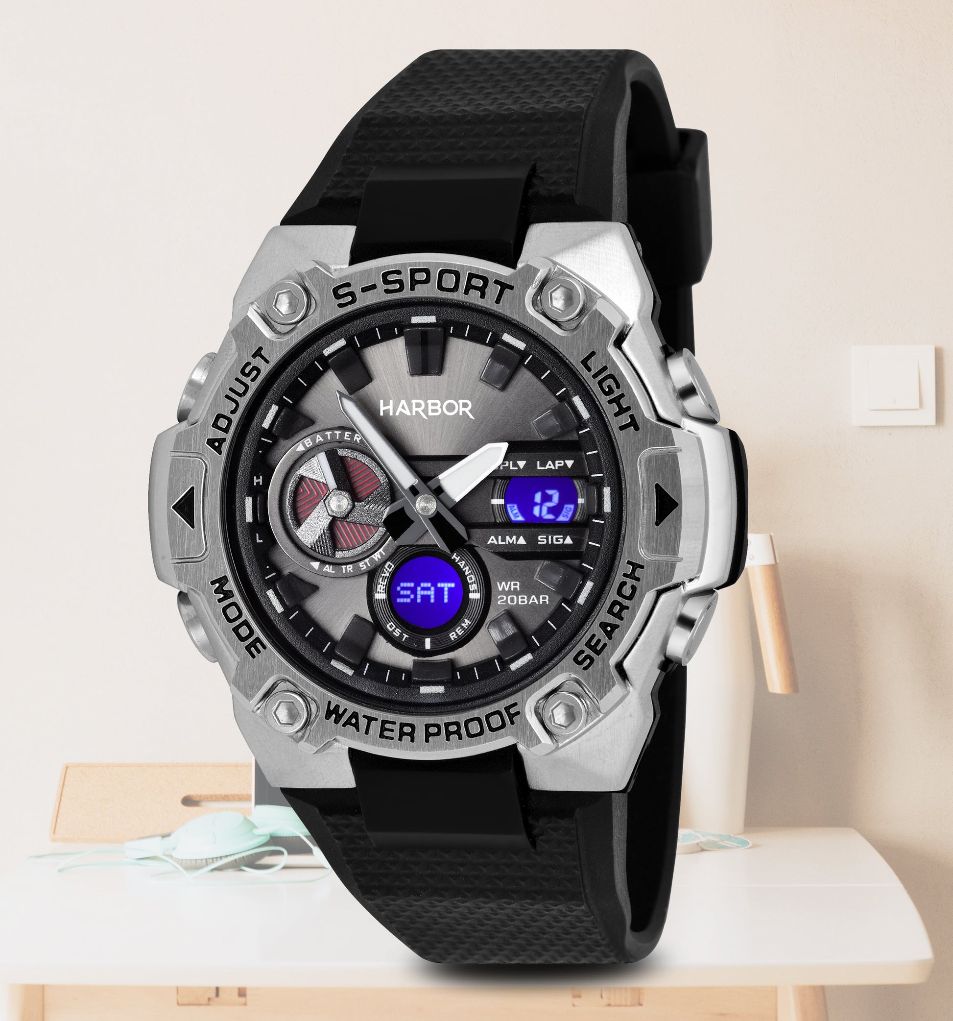 Harbor 9125 Black Multi Time Zone Watch