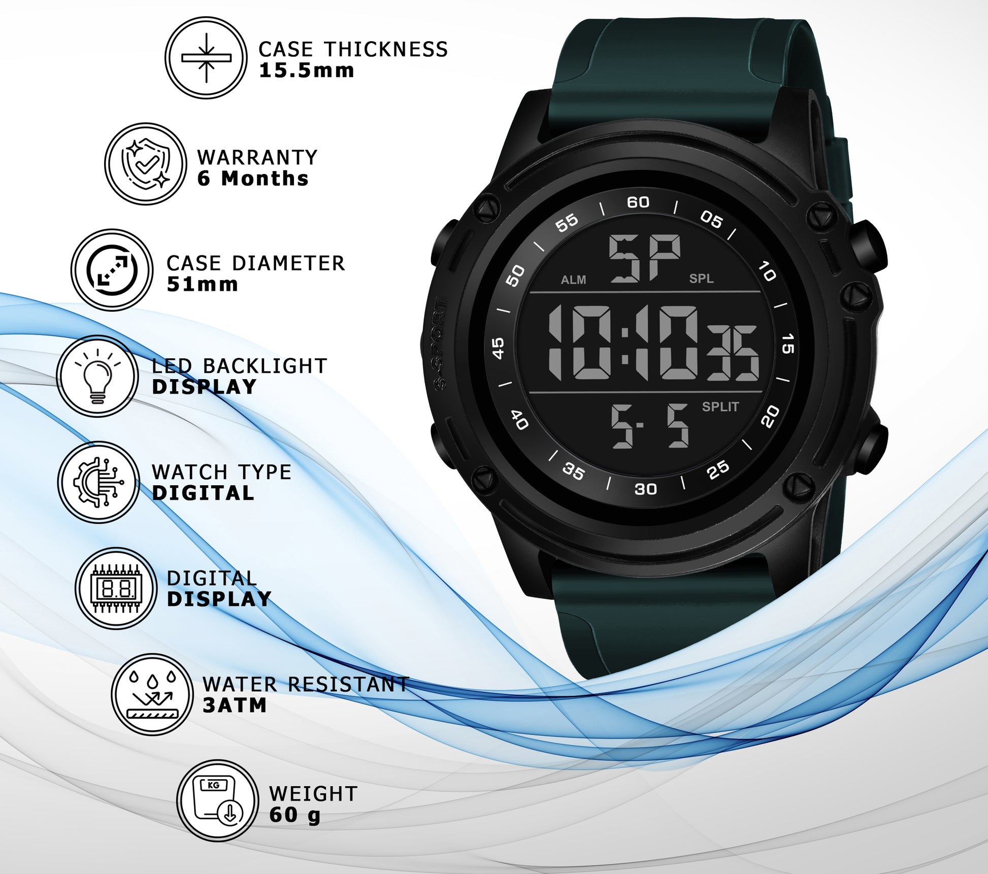 Harbor 9086 Rama Green Digital Sports Watch