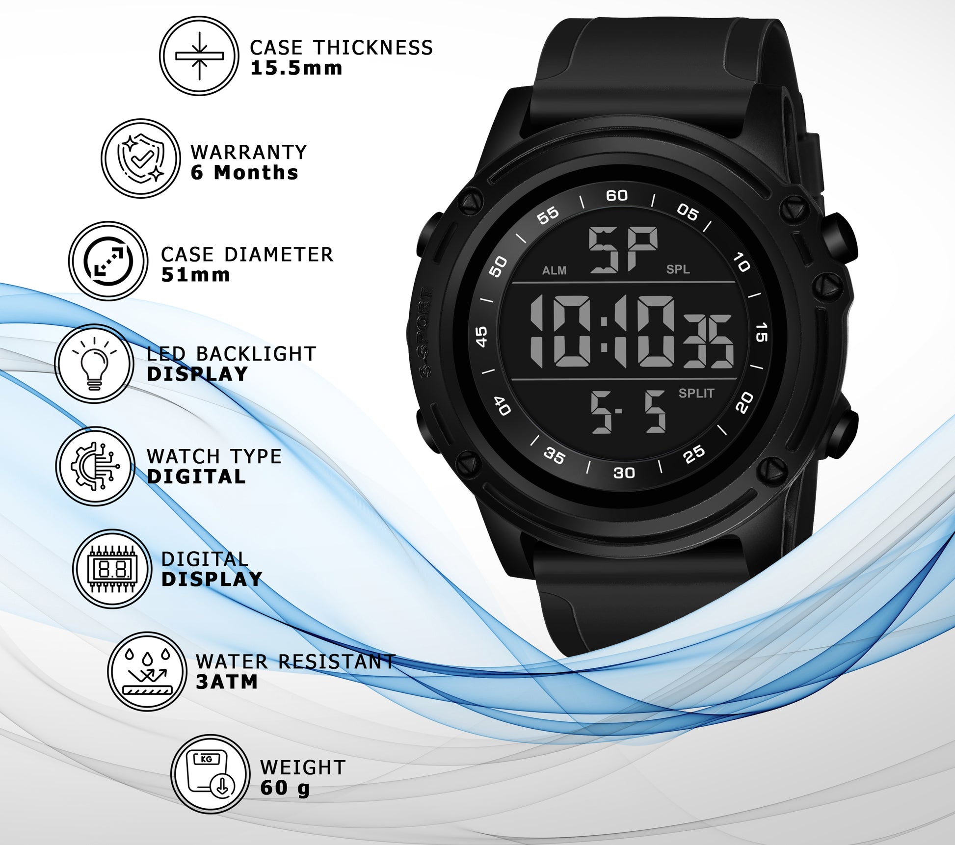 Harbor 9086 Black Digital Sports Watch