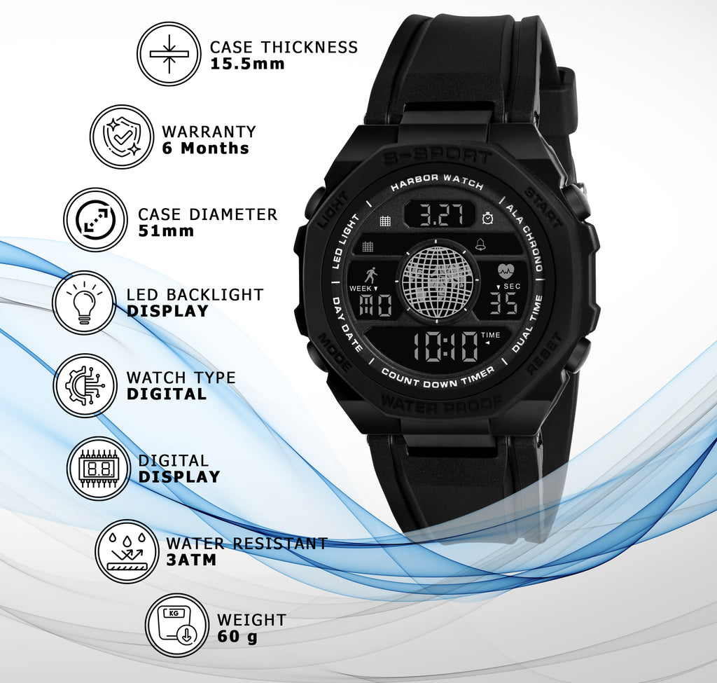 Harbor 9134 Black Digital Sports Watch