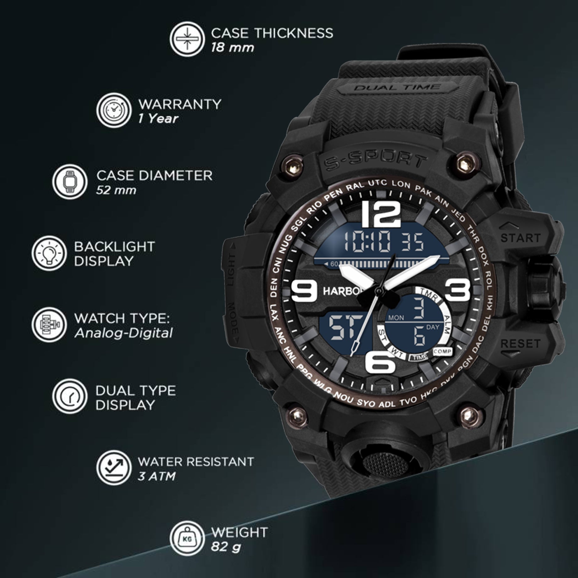 Harbor 9091 Black Sports Watch