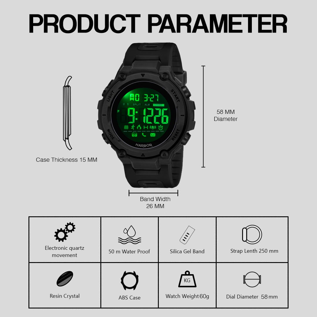 Harbor 9098 Black Digital Sports Watch